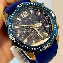 Guess Giles GW0211G1 Men's Silver Stainless Steel Quartz Casual Watch, Silver, Quartz Movement - Navy Blue - View 3
