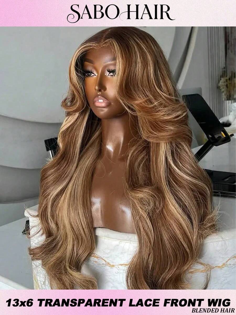 32 Inch Highlight Ombre Lace Front Wig Human Blended Hair Body Wave 200% Density Frontal Wigs 13x6 HD Lace 26 Inch Colored Hair Wigs For Women Pre Plucked With Baby Hair Glueless Wigs