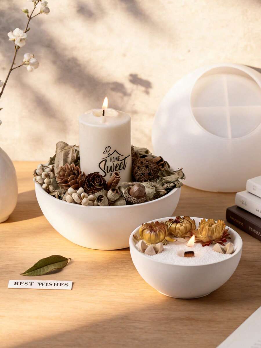 1 pieza Molde de silicona en forma de tazón redondo, para resina, concreto, cemento, contenedor de almacenamiento, molde para velas, joyería, organizador de maquillaje, maceta para suculentas, manualidades y regalos - Molde de silicona - Ver 1