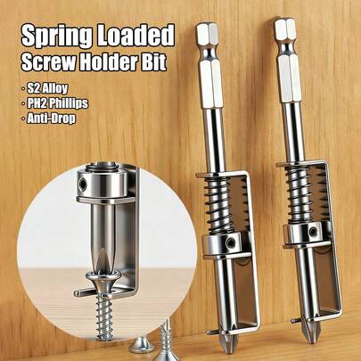 1 قطعة مسمار قابل للتثبيت عالمي بزنبرك مقاوم للسقوط من سبيكة الصلب السبائكي بمقبض سداسي 1/4 بوصة + مفك براغي احترافي مدمج قابل للسحب تلقائي بتشغيل بيد واحدة وحماية الأصابع لفنيي الكهرباء والميكانيكا وأعمال الإصلاح المنزلية DIY في جميع الفصول