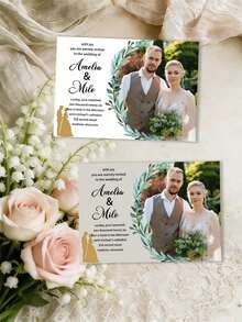 Thiệp mời cưới thiết kế riêng, Thiệp mời cưới in ảnh thiết kế riêng, Có thể tùy chỉnh tên, thời gian, địa điểm và các thông tin khác, Thiệp chúc mừng cưới, Thiệp mời cưới - A - Xem 2