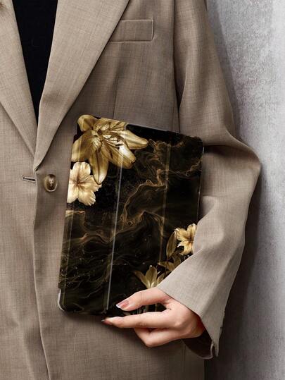 Ayotu 1件黑色和金色大理石纹图案，金色百合花平板电脑保护套和Kindle电子书保护套，兼容第10代、11代/Air 4代/Air 7代/9.7英寸，兼容三星Galaxy Tab A9 Plus，Kindle（第11代-2024年发布）（6英寸），Kindle Paperwhite第12代2024年，绝佳的节日礼物，时尚简约的图案。