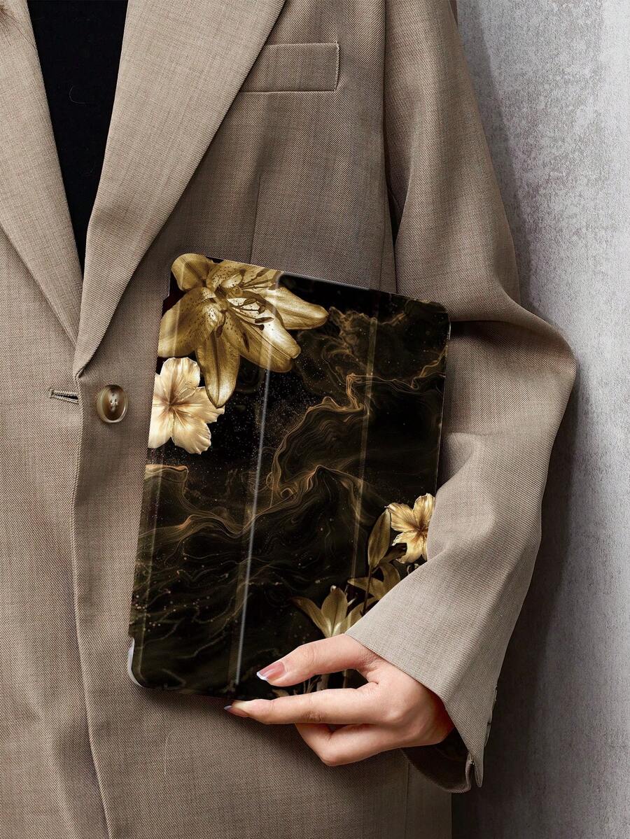 Ayotu 1件黑色和金色大理石纹图案，金色百合花平板电脑保护套和Kindle电子书保护套，兼容第10代、11代/Air 4代/Air 7代/9.7英寸，兼容三星Galaxy Tab A9 Plus，Kindle（第11代-2024年发布）（6英寸），Kindle Paperwhite第12代2024年，绝佳的节日礼物，时尚简约的图案。