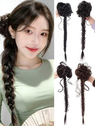 Synthetic Wigs Low Ponytail Chinese Style Synthetic Braid Dragon Whisker For Women Big Grab Clip Extension Suitable For Women's Daily Wear And Gatherings Summer Hair Accessories Beach Claw Clips Vacay Hair Clips Fashion Hair Claws