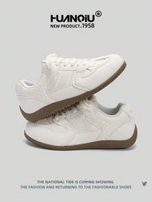 HUANQIU 2026 Nuevos zapatos de mujer, zapatos de skateboard para mujer, un par de tenis de diseño con cordones, elegantes, transpirables y cómodos, adecuados para uso en el hogar y la oficina, tenis blancos de doble propósito, Dexin, diseño con cordones ligero y cómodo, zapatillas con suela blanda, zapatos casuales que aumentan la altura, zapatos para correr, zapatos de carreras beige, adecuados para todas las estaciones - Beis - Ver 2