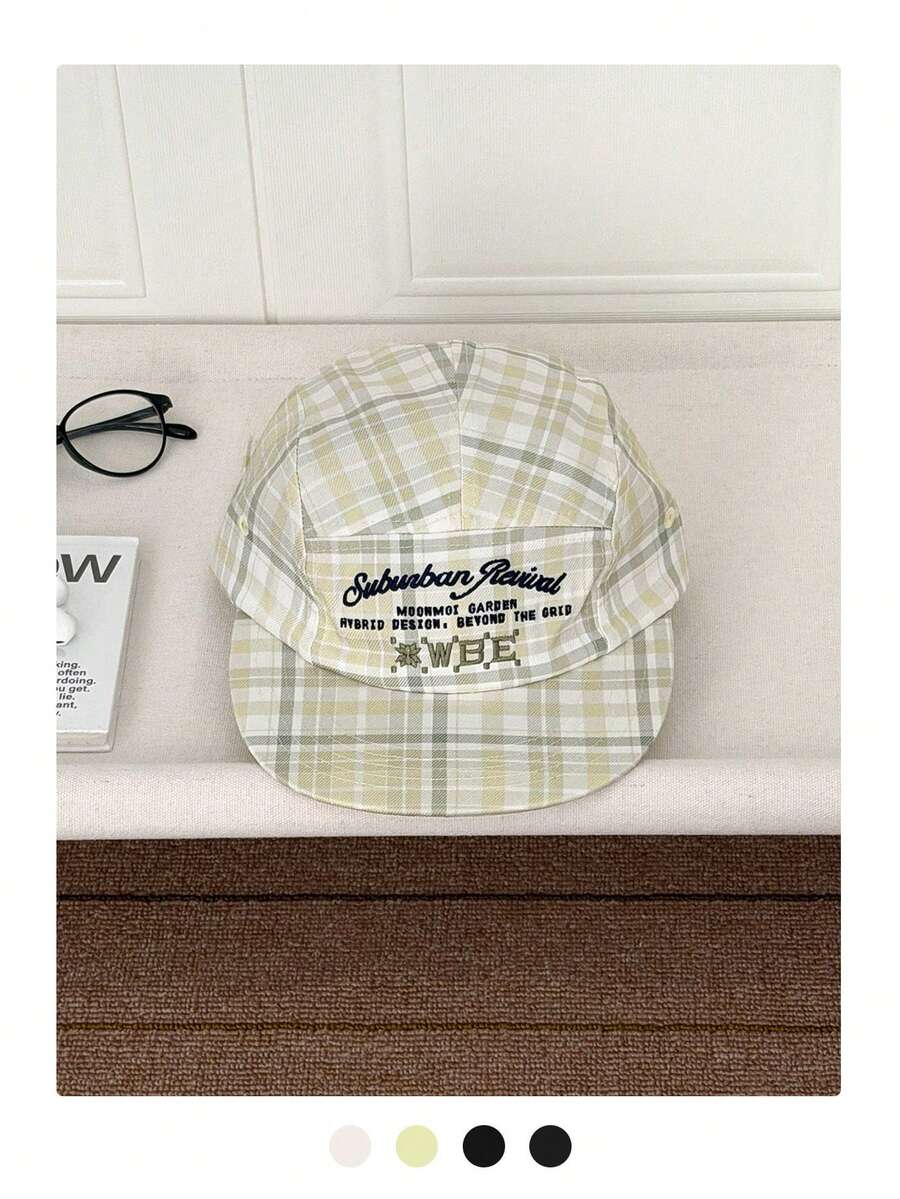 Soft Top Letter Plaid Quick-Dry Visor Cap, Breathable Sun Protection Outdoor Street Drawstring Visor Cap, Unisex Colorblock Quick-Dry Visor Cap, Outdoor Summer Sun Hat, Adjustable Strap Cycling Cap, Baseball Cap,Beach,Vacation
