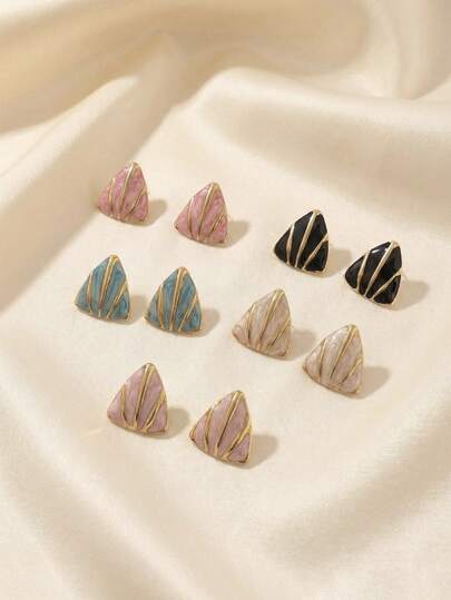 彩色耳环 女士哥特风耳钉 三角形几何时尚个性条纹耳环 珠宝礼物 女士女孩夏季珠宝 节日配饰，女士珠宝，复活节礼物