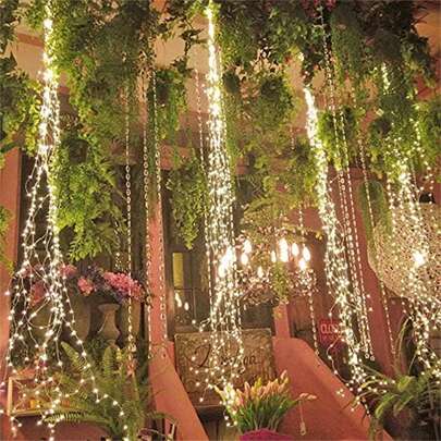 1 Pack 10 Strands 200 LED Solar Twinkle Firefly Bunch Lights, Waterproof, Firefly Bunch Lights, Fairy Starry String Lights Decorative Vine Solar Lights For Outdoor Garden Tree Party Wedding Yard Bedroom Home Decor