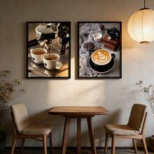 两幅/套复古咖啡主题墙面艺术挂画，现代简约美式咖啡帆布艺术海报，咖啡店装饰画，餐厅背景墙画，理想的家居礼品，适用于客厅、书房、卧室、走廊、咖啡厅等场所的艺术装饰画。 - 咖啡 - 查看 5