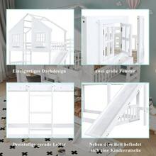 Etagenbett, Kinderbett, Mit Kinderrutsche, Mit Dach Und Fenster, Mit Fallschutzgitter, Mit Dreistufiger Leiter, Kiefer+MDF, White, 90x200cm - White+Natural - View 2