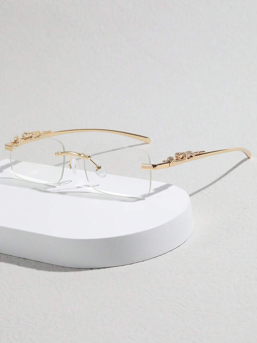 1副男士长方形无框高端金属透明眼镜，时尚休闲透明镜片眼镜，适合日常休闲、高端社交、街头摄影和办公场合。 - 無框方形 - 查看 1