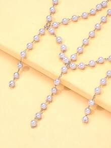 1pc New Arrival Pearl Headpiece, Tassel Hair Accessory, Elegant Hair Chain - Silver - View 4