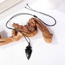 1件天然黑曜石箭形宝石吊坠和透明石英羽毛项链，男士款——独特水晶首饰，父亲节母亲节礼物 - 箭頭吊墜皮繩 - 查看 6