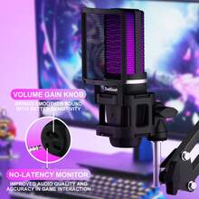 ZealSound Gaming Microphone, Condenser USB Mic For PC With Noise Cancellation, RGB, Mute, Gain Control, Zero-Latency Monitoring, Boom Arm, Tripod Stand & Pop Filter, Plug And Play For Pc, Phone, Streaming, Twitch,Perfect For Discord, Zoom Recording - View 3
