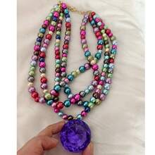 多层夸张心形串珠项链，时尚优雅可爱紫色女士创意颈链，派对礼物 - 紫鑽 - 查看 2