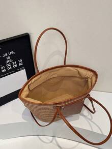 2026 New Straw Woven Bag, Essential For Spring/Summer Beach Vacation, Wicker Basket Tote Bag, Versatile Shoulder Bag - Khaki - View 10