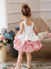 Đầm công chúa thanh lịch, dễ thương với dây đeo nơ cho bé gái, thích hợp cho sinh nhật đầu tiên, đám cưới, tiệc tùng, các dịp lễ hội của bé gái. - trắng - Xem 5