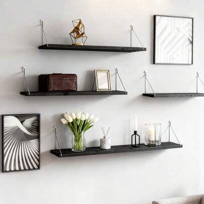 1 pieza Estantería de pared sin taladro, estantería divisoria de una sola pieza, estantería de almacenamiento de artículos de baño, estantería de almacenamiento colgante de pared, estantería de almacenamiento de decoración de pared, estantería de almacenamiento colgante de pared, estantería de pared colgante negra, estantería de almacenamiento de decoración romántica, adecuada para baño, dormitorio, sala de estar