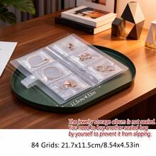 1PC Transparent Travel Jewelry Storage Box (84-Compartment Earring Holder + Multi-Compartment Storage Book) – Portable Plastic Jewelry Storage Box, Suitable For Displaying Necklaces, Bracelets, Rings, And Cosmetics, Compact Design For Easy Portability - Sách lưu trữ 1PC-84 ngăn - Xem 5