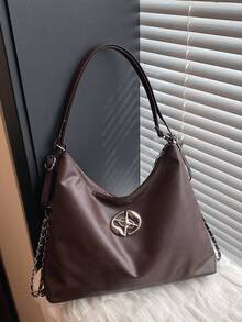 Nueva bolsa de tote de gran capacidad de moda, bolso de hombro casual de estilo coreano para mujeres - Café - Ver 9