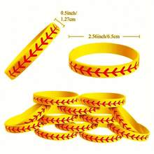 20/40/60pcs Silicone Yellow Baseball Bracelet, Sports Softball Bracelet Wristband, Player Sports Gifts, Softball Party Supplies, Birthday Gifts For Boyfriend/Girlfriend, Perfect Wear Decorations, Party Events, Company Sports Team Building Activities - 20pcs - View 11