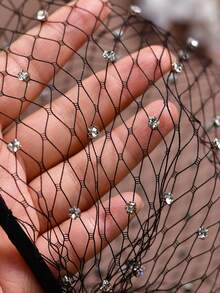 1件黑白水钻鸟笼面纱，高弹力发箍，新娘婚礼派对化妆舞会面具 - 彩色 - 查看 7