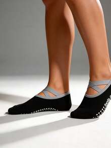 Runway Rest 2 paires de chaussettes antidérapantes pour femmes Pilates, chaussettes adhérentes Pilates, chaussettes de yoga avec adhérence pour la course, les sports, la salle de gym, l'automne - Noir - Voir 3