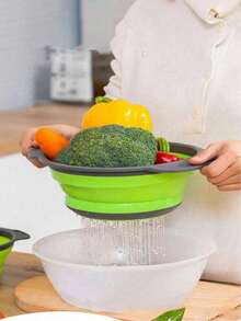 1pc Foldable Silicone Strainer, Suitable For Vegetables And Fruits, Essential Kitchen Item - Grey - View 12