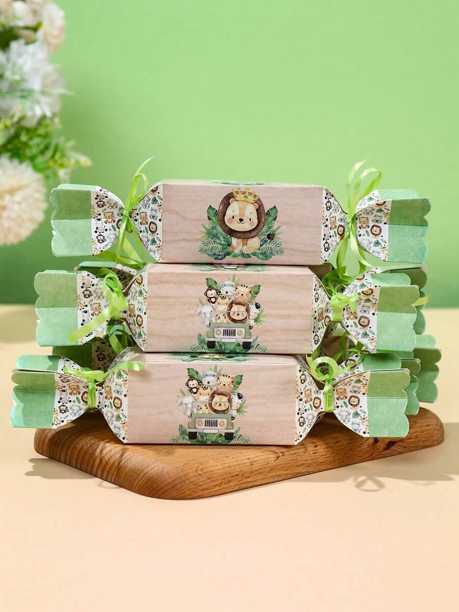 6个丛林动物礼盒，带丝带，丛林动物主题生日派对糖果盒，一周岁生日派对用品，野性十足派对用品，迎婴派对礼品包装盒，新生儿派对回礼盒，性别揭晓派对零食盒，欢迎宝宝派对厨房烘焙礼品包装用品，零食盒，丛林派对餐桌装饰，生日装饰，宝宝派对装饰，性别揭晓派对装饰，生日礼物，派对回礼