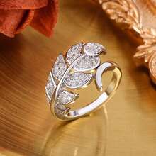 Asymmetrical Feather Wing Cubic Zirconia Ring, Unique Design Jewelry Gift For Women - White - View 8