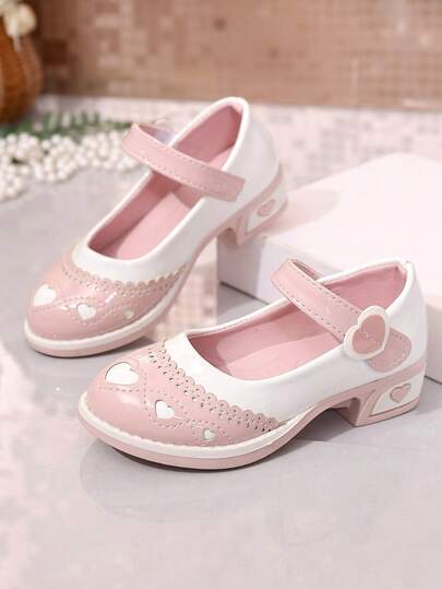 1 Pair New Stylish Heart-Shaped Oxford High Heels, Fashion Versatile Princess Dress Matching, Comfortable Soft Bottom, Christmas Vibe Color