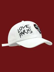 Cotton Letter Embroidered Baseball Cap, Unisex Breathable Curved Brim Round Top Adjustable Sun Visor Hat, Spring - A - View 4