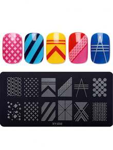 1pc Geometric Nail Stamping Plate, 12*6cm Triangle & Line Nail Art Template, Abstract Line Reusable DIY Manicure Stencil For Nail Salon & Home Use - Multicolor - View 16