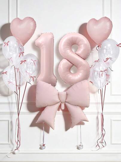 Birthday Decoration Set, Large Red Satin Ribbon Foil Balloons, 40-Inch Red 0-9 Birthday Number Balloons, 18-Inch Red Heart Balloons, Clear Latex Balloons (With Balloon Ribbons), Suitable For Birthday Parties, Celebrations And Other Events