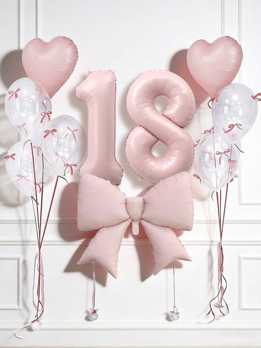 Set Dekorasi Ulang Tahun, Balon Foil Pita Satin Merah/Merah Muda/Krem Ukuran Besar, Balon Angka Ulang Tahun 0-9 Merah Ukuran 40 Inci, Balon Hati Merah Ukuran 18 Inci, Balon Lateks Transparan (Dengan Pita Balon), Cocok Untuk Pesta Ulang Tahun, Perayaan, dan Acara Lainnya - Set Balon Hati Angka Pita Merah Muda - View 1