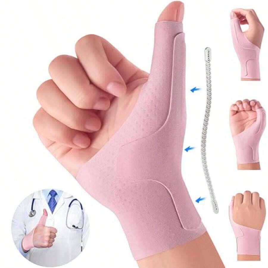 Wrist Thumb Brace Mommy Compression Stabilizer Waterproof Thumb Spica Splint For Arthritis,Trigger Finger,De Quervains Tenosynovitis,Tendonitis-Women Men-Left Or Right Hand - 粉色 - 查看 1