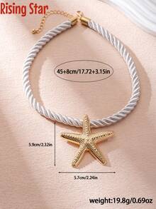 1 Pc Summer Beach Sea Star Starfish Pendant Cord Necklace For Women - Thick Rope Starfish Necklace - View 2