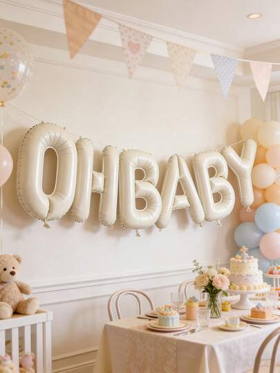40 pulgadas/16 pulgadas Globos "OH BEBÉ" en beige, adecuados para baby shower, globos grandes de letras "Oh Bebé" en blanco crema, banner de globos de letras "Oh Bebé" en marfil neutro, adecuado para decoración de fondo de fiesta de revelación de género, regalo de baby shower, suministros para fiesta de 1er cumpleaños