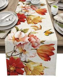 1 pieza Camino de mesa floral de primavera/verano, decoración de cocina y comedor para fiestas en interiores y exteriores - Multicolor - Ver 2