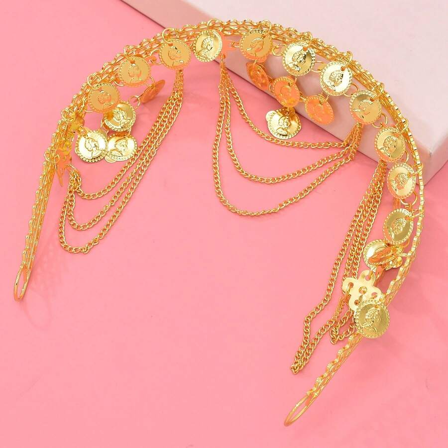 1pc Bohemian Style Coin Zinc Alloy Headband, Suitable For All Seasons Beauty Home Hair Accessories Hairband Hair Hoop - Gold - View 1