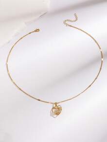 1pc Hollow Heart & Butterfly Cubic Zirconia Pendant Necklace, Gift For Valentine's Day & Daily Wear - Multicolor - View 3