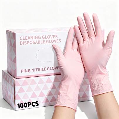 100/50 chiếc găng tay nitrile màu hồng dùng một lần, thích hợp cho việc dọn dẹp nhà cửa, tiệm làm móng, chăm sóc thú cưng, sơn sửa, nhẹ, mềm, bền, không chứa latex, dành cho nhân viên nhà bếp và các chuyên gia làm đẹp (Đóng gói)