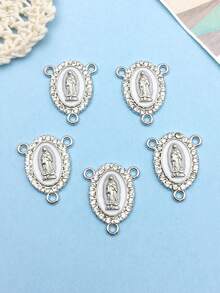 12件套三向念珠中心装饰件，圣母玛利亚连接奖章珐琅合金水钻瓜达卢佩圣母十字架连接件，用于珠宝制作 - 白色 - 查看 1