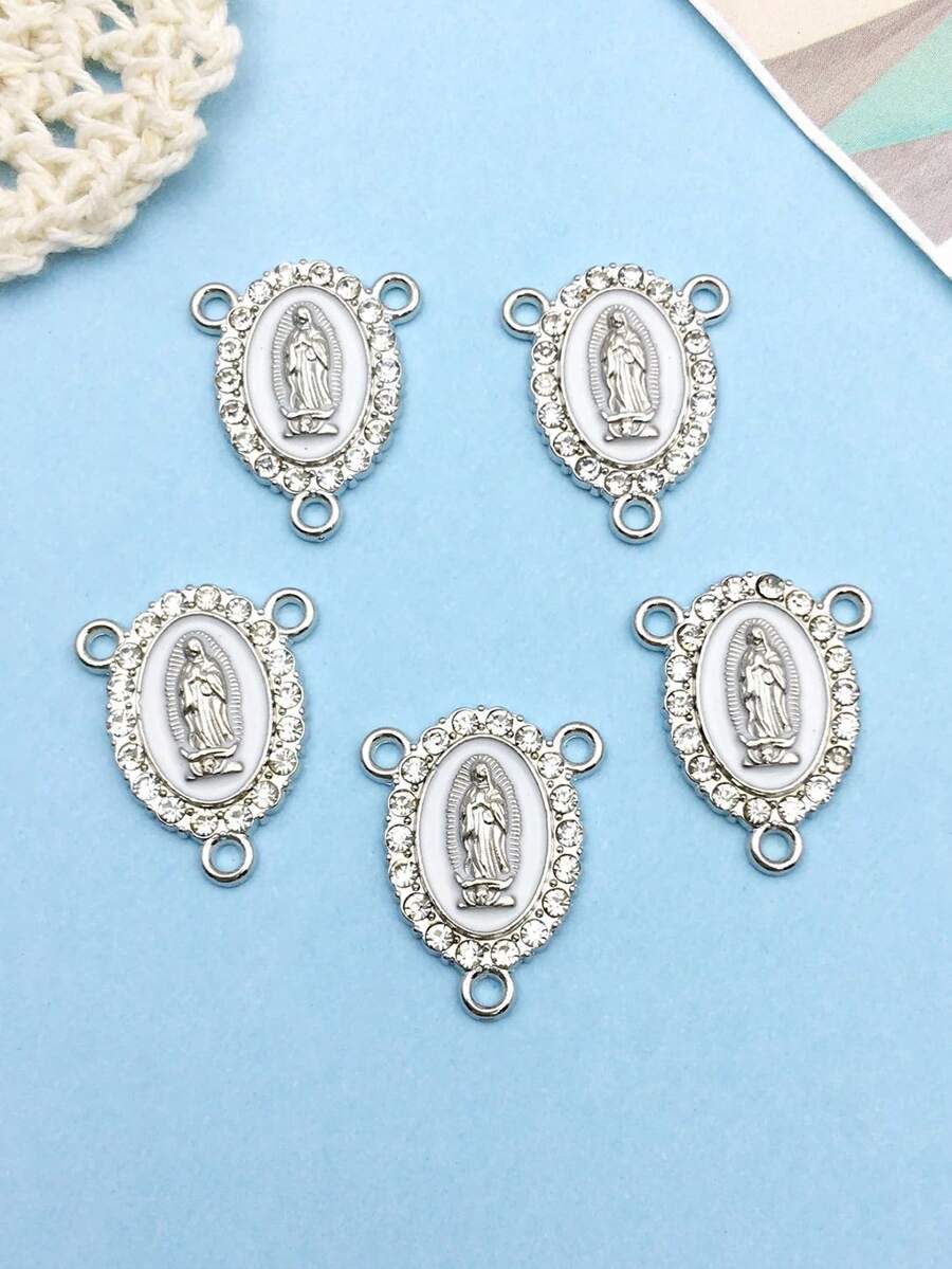 12件套三向念珠中心装饰件，圣母玛利亚连接奖章珐琅合金水钻瓜达卢佩圣母十字架连接件，用于珠宝制作 - 白色 - 查看 1