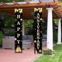 “周年快乐”黑金烫金对联，适用于周年纪念日 | 非常适合用于结婚周年纪念、公司庆典、企业开业周年纪念和周年派对装饰 - 黑色-週年紀念 - 查看 6