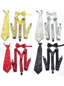 1 Set Men's Sequin Bow Tie, Necktie And Suspender 3 PiecesAccessory Suit - Multicolor - View 1