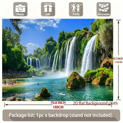 1pc Enchanting Green Forest Waterfall Backdrop, Polyester Banner Decor, Home Decoration, Room Decor, Wall Decor, Party Background, Party Supplies/Gift Decorative Background