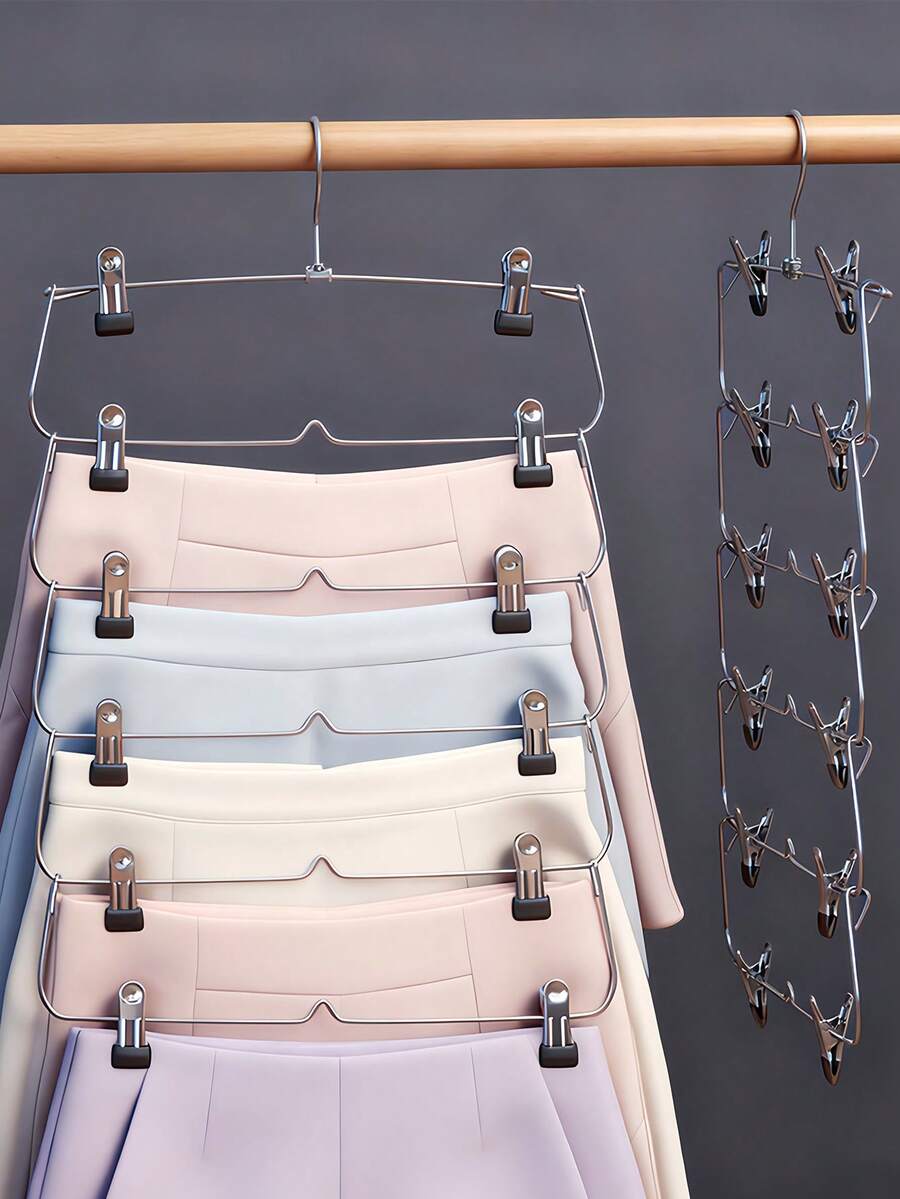 Multi-Layer Pants Hanger Rack, Non-Slip Trousers Organizer, Multifunctional Clothes Rack, Vertical Storage For Multiple Garments, Space-Saving Wardrobe Storage Accessory Necessity