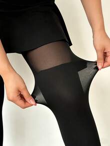 1 Pair Black Spliced Pantyhose, Smooth Anti-Snag Tight Pants, Sexy Stockings Anti-Snag Shapewear Multifunctional Women's Pantyhose, Breathable, Suitable For Summer Outfits - Black - View 4