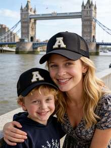 1 Piece Parent Child Mesh Letter Mesh Baseball Cap Boys Girls Outdoor Adjustable Casual Hats Boy Girl Breathable Travel Sunscreen Hat - Black - View 2